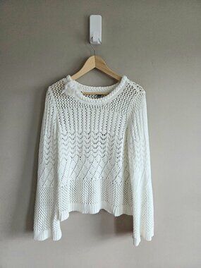 Aerie 100% Cotton White Sweater Bell Sleeves Braded Details
